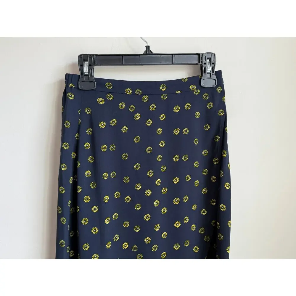 J. Crew Faux-Wrap Pull-On Midi Skirt New Twinkle Navy Lemon Womens Size XS NWT